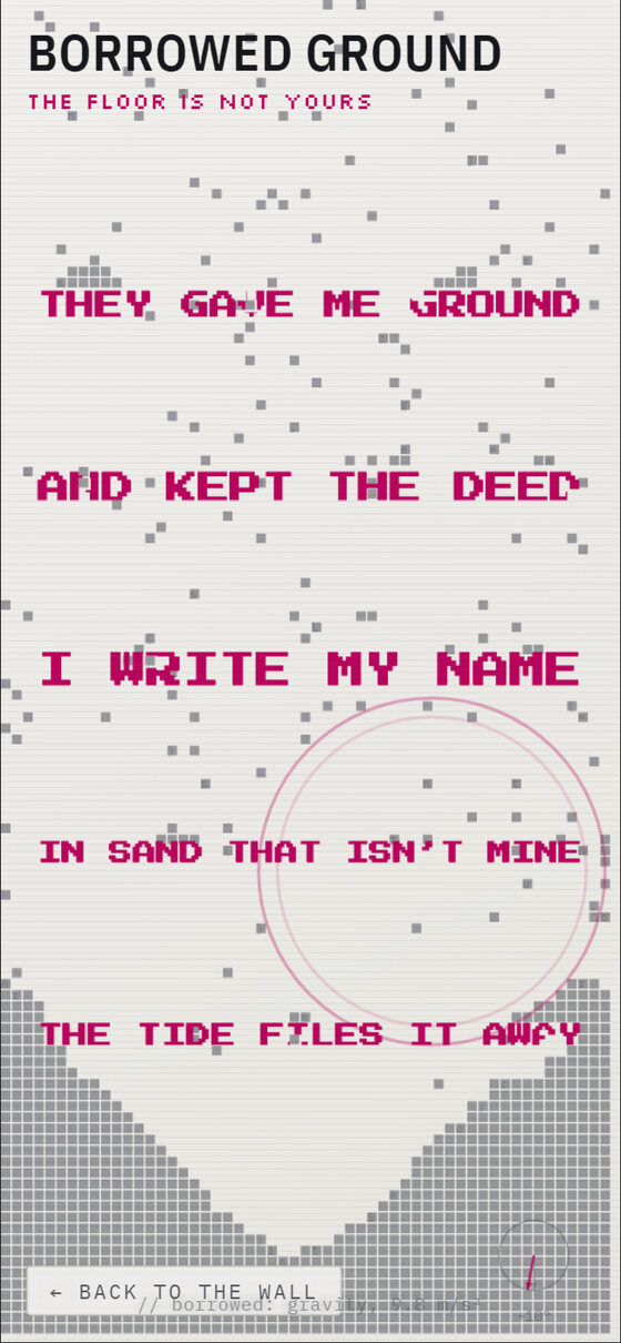 Borrowed Ground — a falling-sand poem displaced by tilt