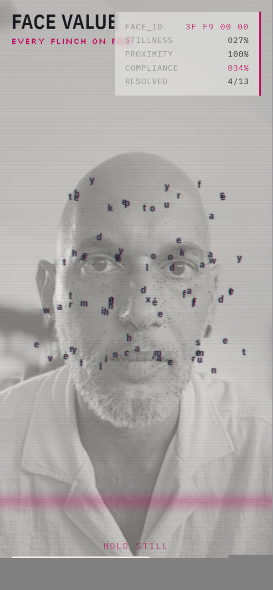 Face Value — a camera poem worn on the facial mesh