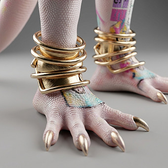 Close-up: gold ankle rings and tail