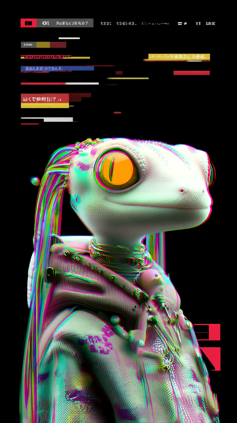 Mural: glitching reptilian eye on a broken broadcast screen